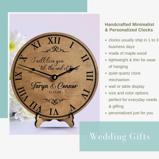 Custom Wedding Clock Personalized Anniversary Gift Wedding Gift For Bride Valentines Day Gift For Wife 1st Anniversary Gifts For Wife