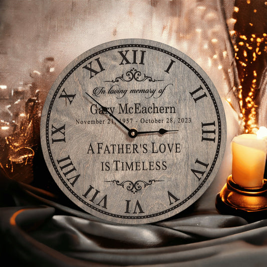 Loss Of Dad Gift - Personalized Memorial Clock - A Father's Love Is Timeless - In Memory Of Memorial Gift Idea - Gift For Son Daughter