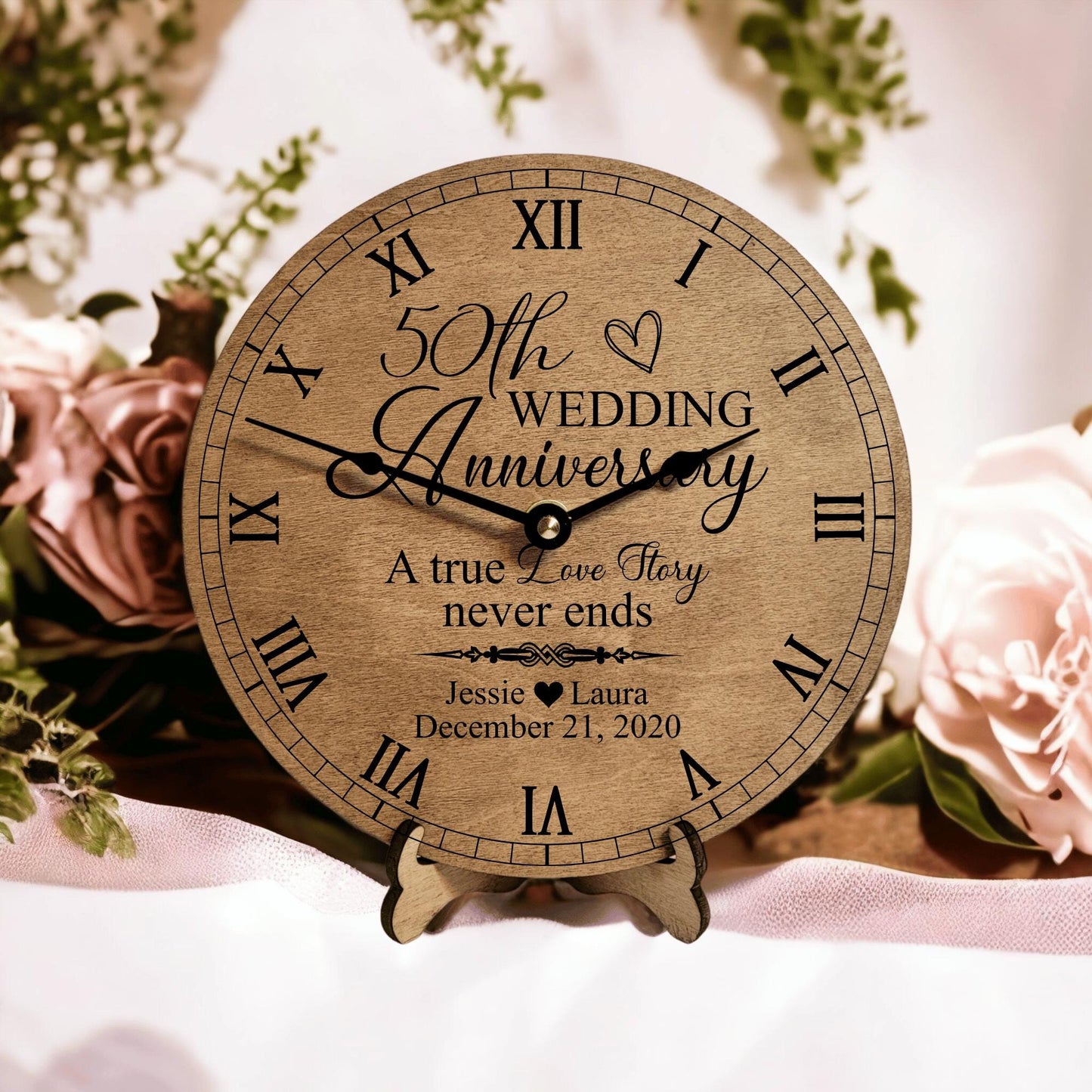 50th Anniversary Clock Anniversary Keepsake For Her Anniversary Valentines Couples Gifts 25th Engraved Romantic Clock Vday Gift Ideas