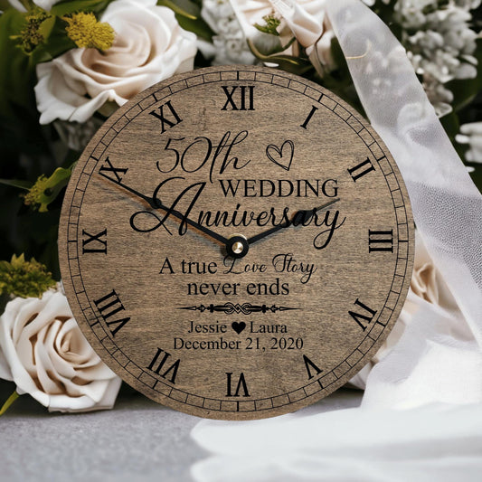 50th Anniversary Clock Anniversary Keepsake For Her Anniversary Valentines Couples Gifts 25th Engraved Romantic Clock Vday Gift Ideas