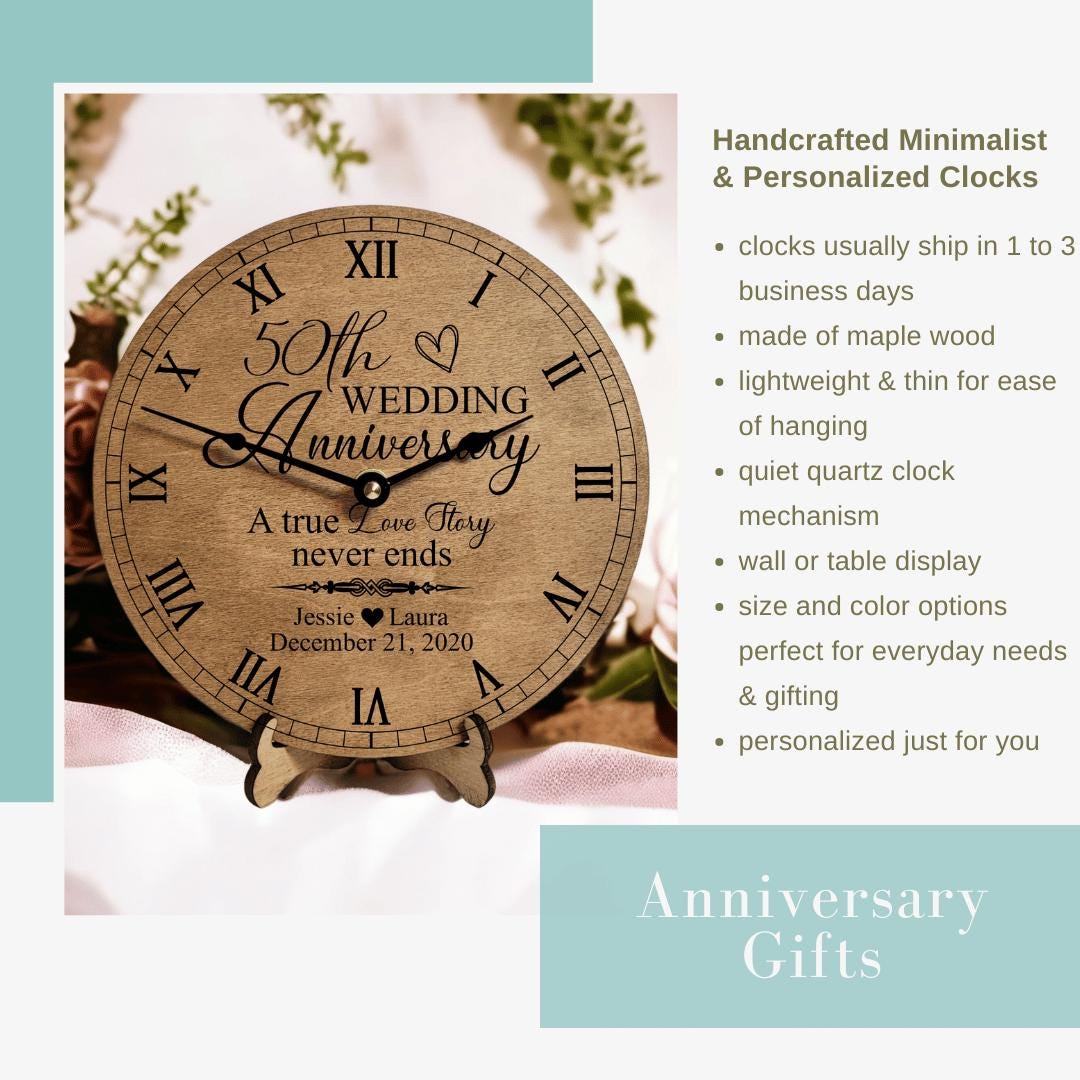 50th Anniversary Clock Anniversary Keepsake For Her Anniversary Valentines Couples Gifts 25th Engraved Romantic Clock Vday Gift Ideas