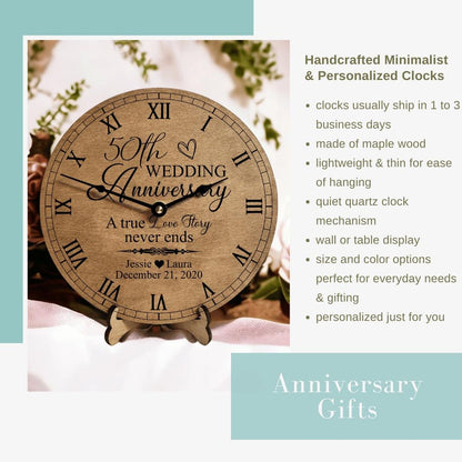 50th Anniversary Clock Anniversary Keepsake For Her Anniversary Valentines Couples Gifts 25th Engraved Romantic Clock Vday Gift Ideas